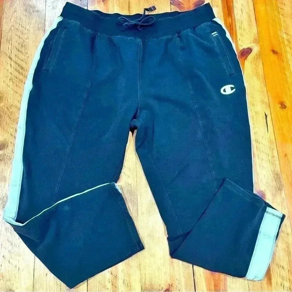 Champion tapered jogger sweatpants w tuxedo logo stripe elastic drawstring waist - Picture 2 of 8